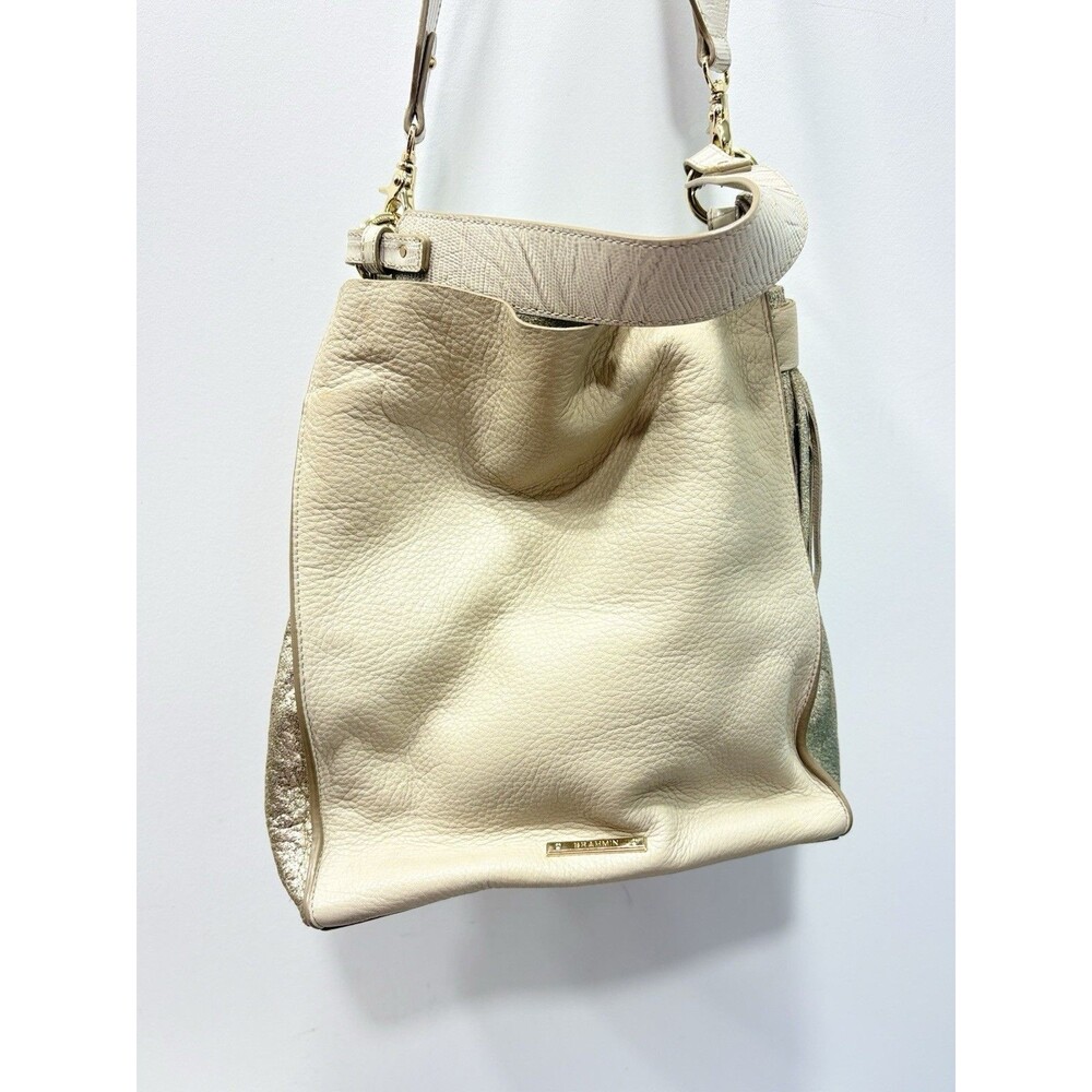 Large Hobo Brahmin Satchel Champagne Gold Leather Shoulder Bag Metallic